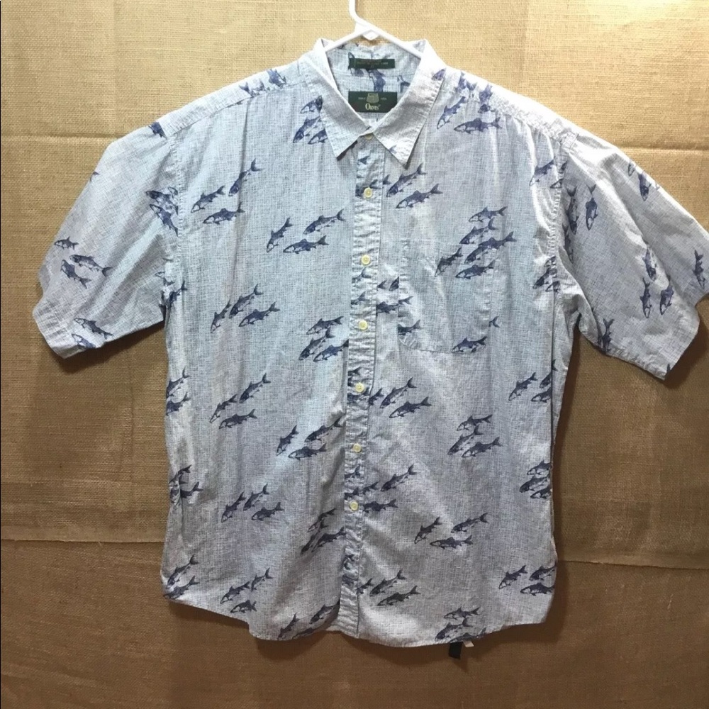 Orvis Short Sleeve Button Up Shirt XL Bone Fish